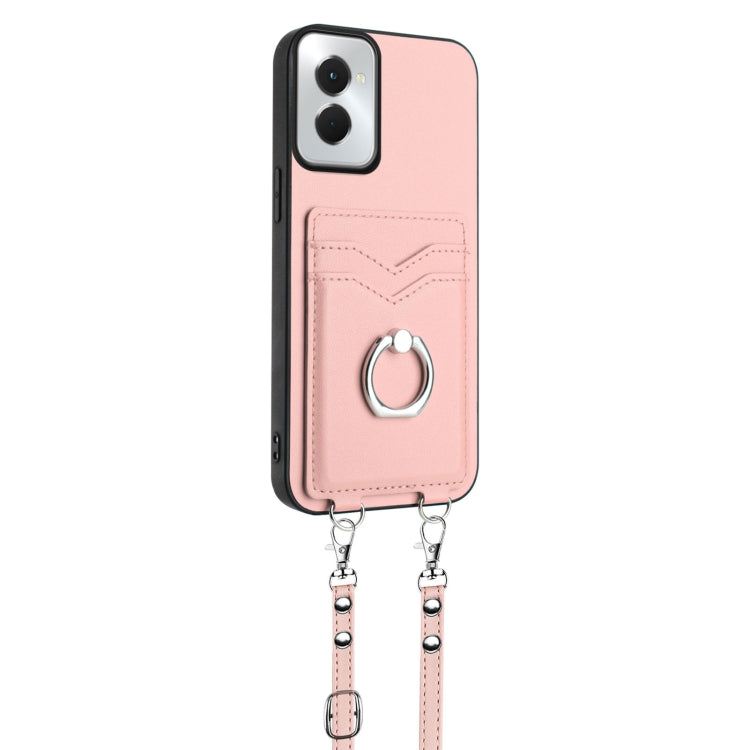 For Motorola Moto G Power 5G 2024 R20 Crossbody Rope Ring Card Holder Phone Case(Pink) - Motorola Cases by PMC Jewellery | Online Shopping South Africa | PMC Jewellery | Buy Now Pay Later Mobicred