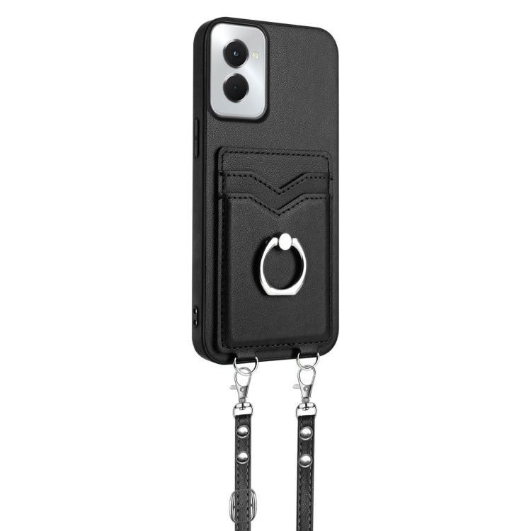 For Motorola Moto G Power 5G 2024 R20 Crossbody Rope Ring Card Holder Phone Case(Black) - Motorola Cases by PMC Jewellery | Online Shopping South Africa | PMC Jewellery | Buy Now Pay Later Mobicred