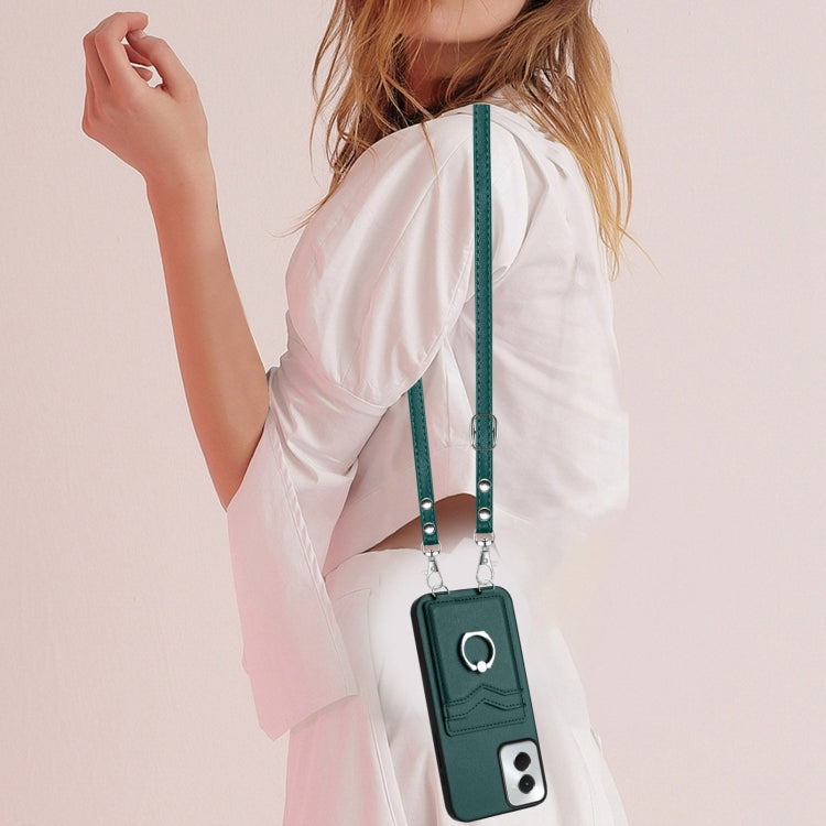 For Motorola Moto G Power 5G 2024 R20 Crossbody Rope Ring Card Holder Phone Case(Green) - Motorola Cases by PMC Jewellery | Online Shopping South Africa | PMC Jewellery | Buy Now Pay Later Mobicred