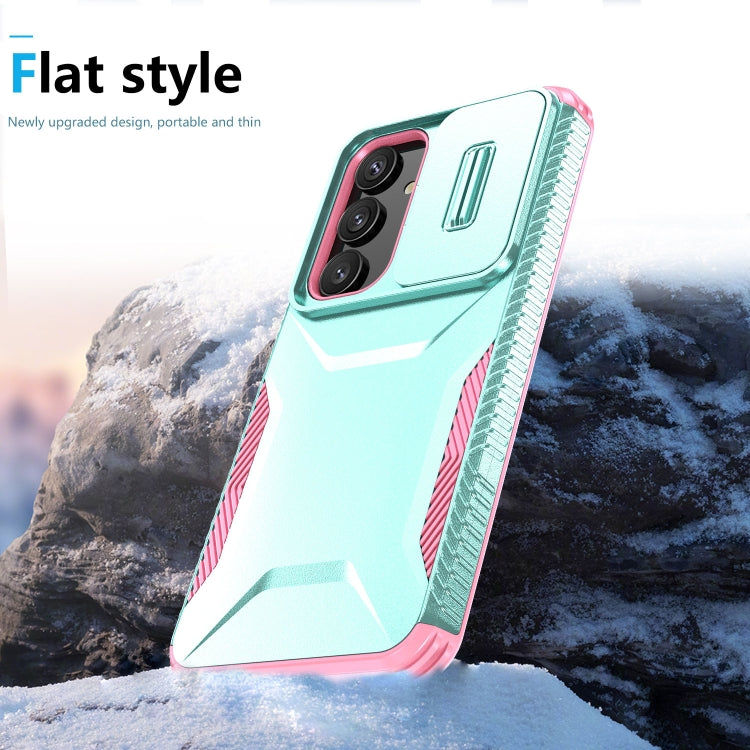 For Samsung Galaxy S25 5G / S24 5G Sliding Camshield Phone Case(Grey Green + Pink) - Galaxy S24 5G Cases by PMC Jewellery | Online Shopping South Africa | PMC Jewellery | Buy Now Pay Later Mobicred