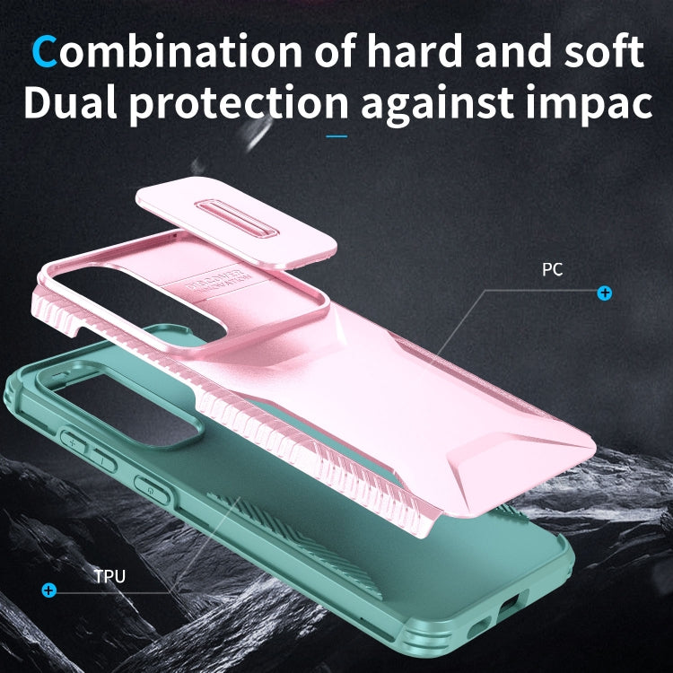For Samsung Galaxy S25+ 5G / S24+ 5G Sliding Camshield Phone Case(Pink + Grey Green) - Galaxy S24+ 5G Cases by PMC Jewellery | Online Shopping South Africa | PMC Jewellery | Buy Now Pay Later Mobicred