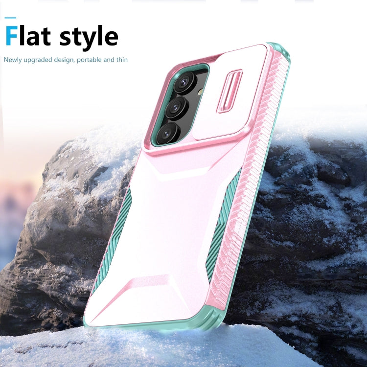 For Samsung Galaxy S25+ 5G / S24+ 5G Sliding Camshield Phone Case(Pink + Grey Green) - Galaxy S24+ 5G Cases by PMC Jewellery | Online Shopping South Africa | PMC Jewellery | Buy Now Pay Later Mobicred