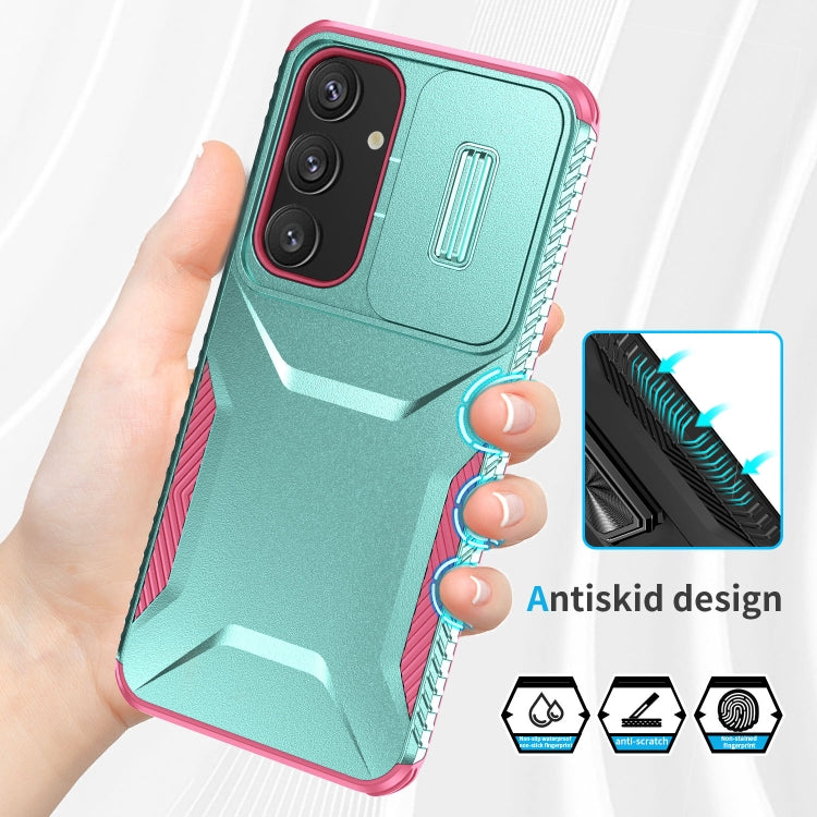 For Samsung Galaxy S25+ 5G / S24+ 5G Sliding Camshield Phone Case(Grey Green + Pink) - Galaxy S24+ 5G Cases by PMC Jewellery | Online Shopping South Africa | PMC Jewellery | Buy Now Pay Later Mobicred