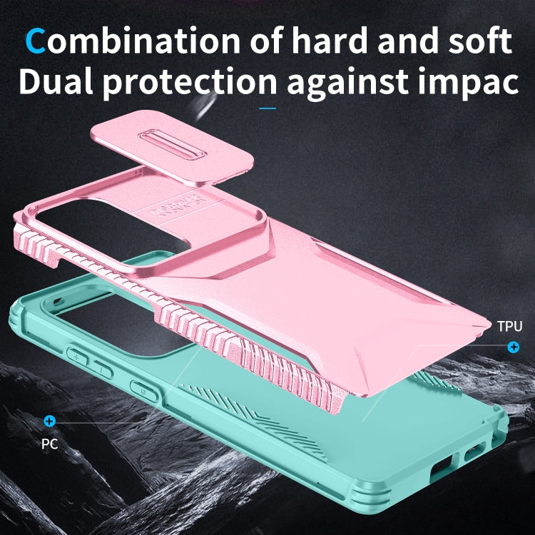 For Samsung Galaxy S25 Ultra 5G Sliding Camshield Phone Case(Pink + Grey Green) - Galaxy S25 Ultra 5G Cases by PMC Jewellery | Online Shopping South Africa | PMC Jewellery | Buy Now Pay Later Mobicred