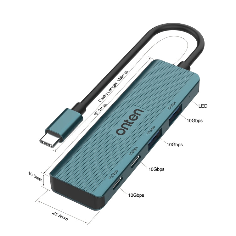 Onten UC622 10Gbps USB-C / Type-C to 2 x USB + 2 x USB-C / Type-C 4 in 1 HUB Docking Station, Length:1.5m(Green) - USB HUB by Onten | Online Shopping South Africa | PMC Jewellery | Buy Now Pay Later Mobicred