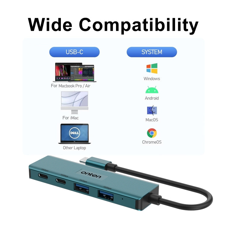 Onten UC622 10Gbps USB-C / Type-C to 2 x USB + 2 x USB-C / Type-C 4 in 1 HUB Docking Station, Length:1.5m(Green) - free shipping - PMC Jewellery - Order now!