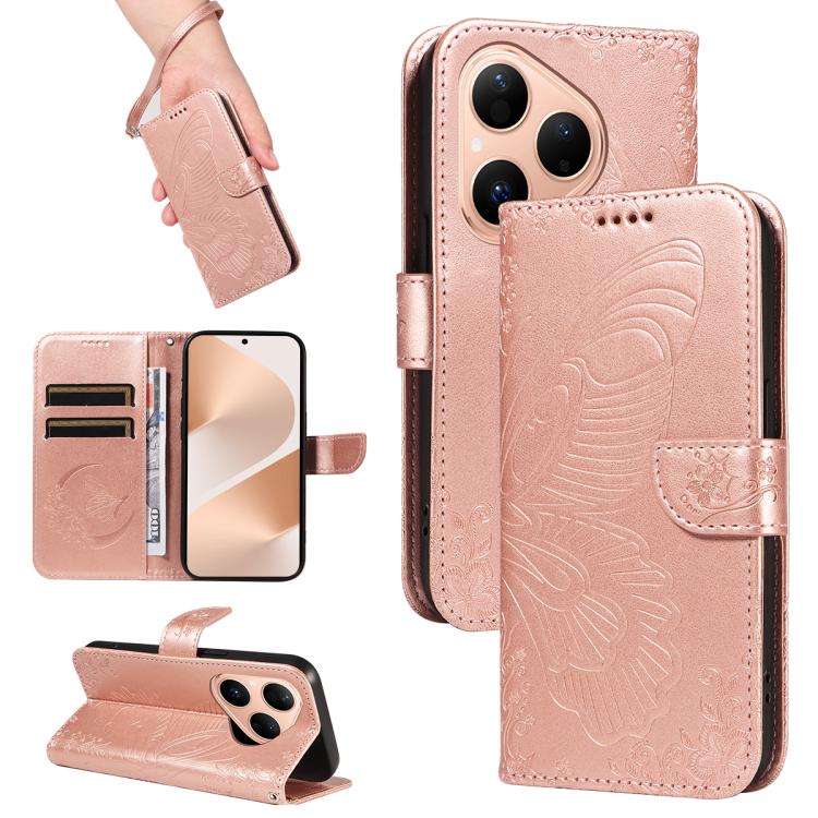 For Huawei Pura 80 5G Swallowtail Butterfly Embossed Leather Phone Case(Rose Gold) - free shipping - PMC TechLife - Order now!