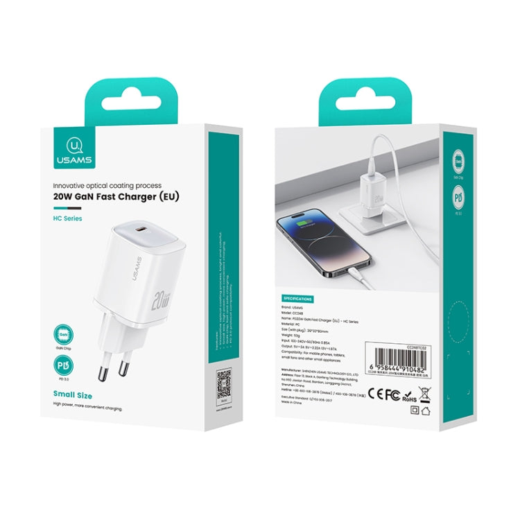 USAMS CC248 20W USB-C / Type-C GaN Fast Charger, EU Plug(Black) - USB Charger by USAMS | Online Shopping South Africa | PMC TechLife | Buy Now Pay Later Mobicred