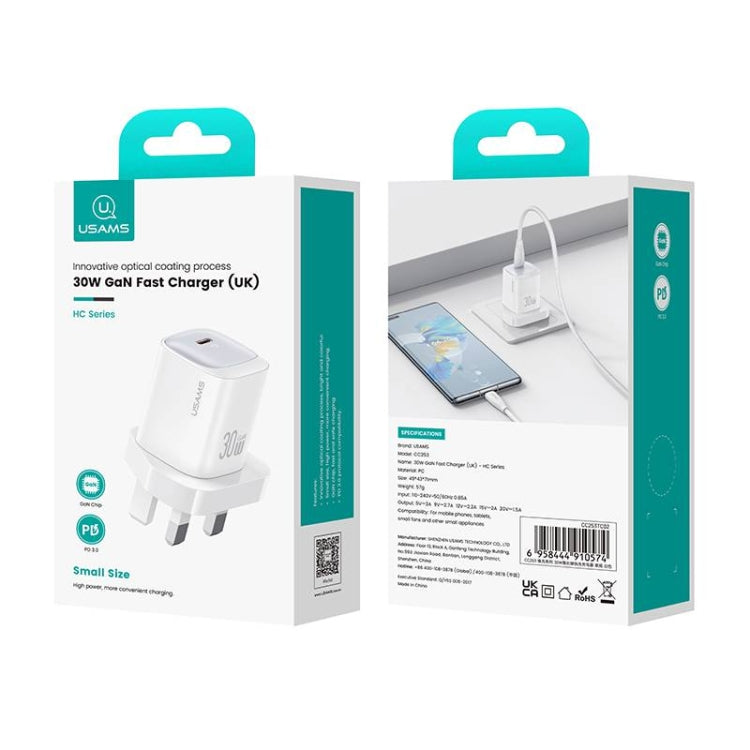 USAMS CC253 30W USB-C / Type-C GaN Fast Charger, UK Plug(Black) - USB Charger by USAMS | Online Shopping South Africa | PMC TechLife | Buy Now Pay Later Mobicred