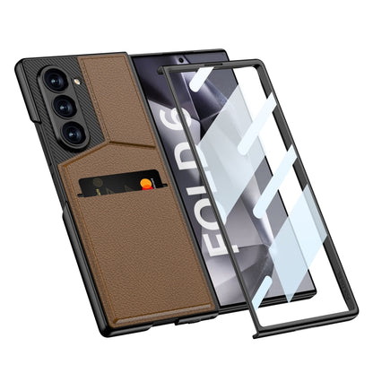 For Samsung Galaxy Z Fold6 GKK Integrated Rotor Bracket Recessed Card Bag Phone Case(Carbon Fibre Texture) - Galaxy Z Fold6 5G Cases by GKK | Online Shopping South Africa | PMC Jewellery | Buy Now Pay Later Mobicred