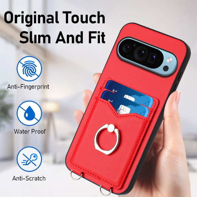 For Google Pixel 9 Pro XL R20 Crossbody Rope Ring Card Holder Phone Case(Red) - Google Cases by PMC TechLife | Online Shopping South Africa | PMC TechLife | Buy Now Pay Later Mobicred