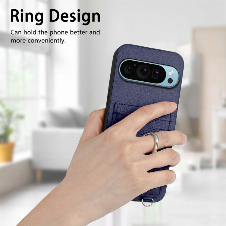 For Google Pixel 9 / 9 Pro R20 Crossbody Rope Ring Card Holder Phone Case(Blue) - Google Cases by PMC Jewellery | Online Shopping South Africa | PMC Jewellery | Buy Now Pay Later Mobicred