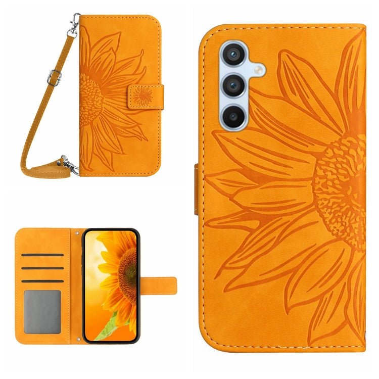 For Samsung Galaxy S25 5G Skin Feel Sun Flower Embossed Flip Leather Phone Case with Lanyard(Yellow) - Galaxy S25 5G Cases by PMC Jewellery | Online Shopping South Africa | PMC Jewellery | Buy Now Pay Later Mobicred