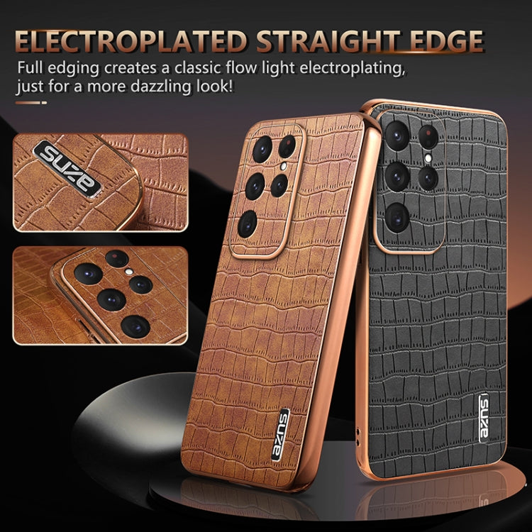 For Samsung Galaxy S25 Ultra 5G AZNS Electroplated Frame Crocodile Texture Full Coverage Phone Case(Green) - free shipping - PMC Jewellery - Order now!