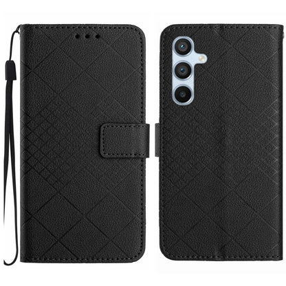 For Samsung Galaxy S25 5G Rhombic Grid Texture Leather Phone Case(Black) - Galaxy S25 5G Cases by PMC Jewellery | Online Shopping South Africa | PMC Jewellery | Buy Now Pay Later Mobicred