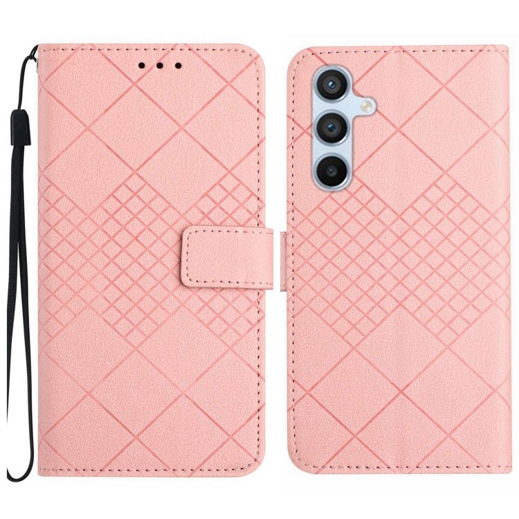 For Samsung Galaxy S25 5G Rhombic Grid Texture Leather Phone Case(Pink) - Galaxy S25 5G Cases by PMC Jewellery | Online Shopping South Africa | PMC Jewellery | Buy Now Pay Later Mobicred