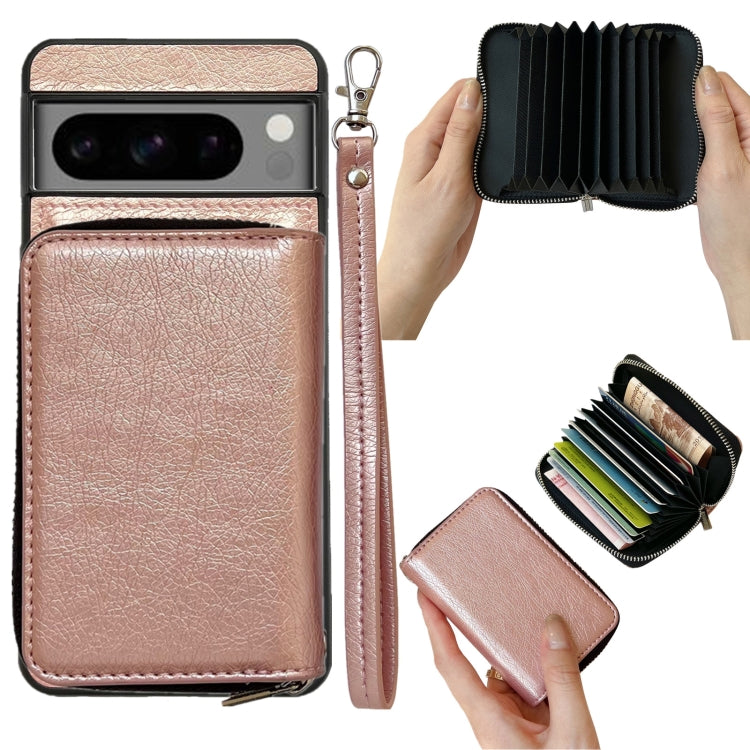 For Google Pixel 9 Pro XL Solid Color Zipper 11-Card Slots Bag Phone Case with Lanyard(Rose Gold) - Google Cases by PMC Jewellery | Online Shopping South Africa | PMC Jewellery | Buy Now Pay Later Mobicred