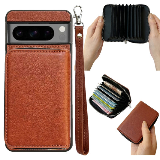 For Google Pixel 9 Pro XL Solid Color Zipper 11-Card Slots Bag Phone Case with Lanyard(Brown) - Google Cases by PMC Jewellery | Online Shopping South Africa | PMC Jewellery | Buy Now Pay Later Mobicred