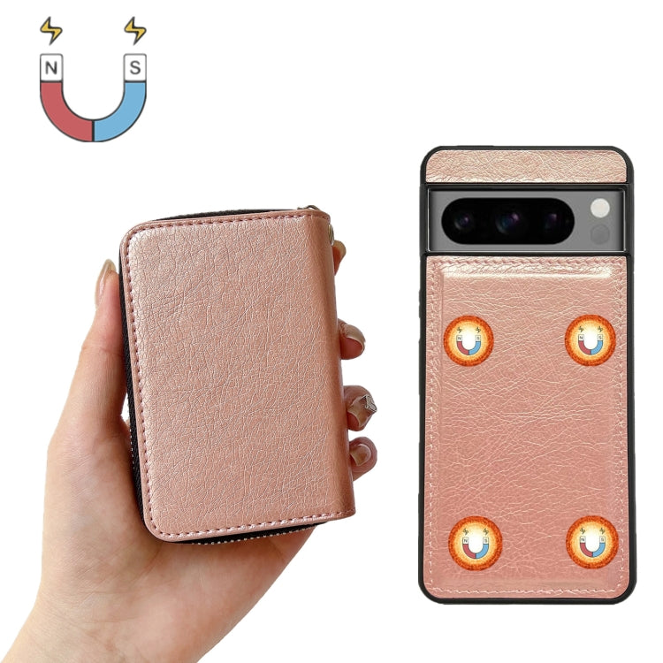 For Google Pixel 9 / 9 Pro Solid Color Zipper 11-Card Slots Bag Phone Case with Lanyard(Rose Gold) - Google Cases by PMC Jewellery | Online Shopping South Africa | PMC Jewellery | Buy Now Pay Later Mobicred