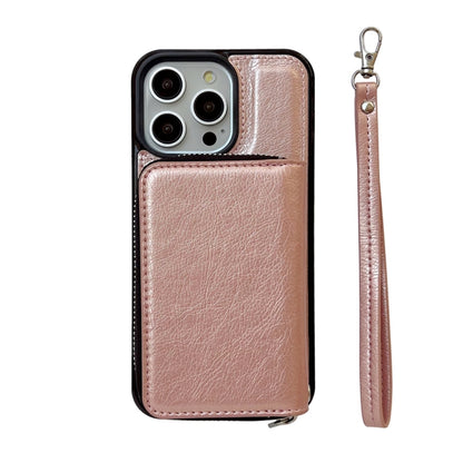 For iPhone 16 Pro Solid Color Zipper 11-Card Slots Bag Phone Case with Lanyard(Rose Gold) - iPhone 16 Pro Cases by PMC Jewellery | Online Shopping South Africa | PMC Jewellery | Buy Now Pay Later Mobicred