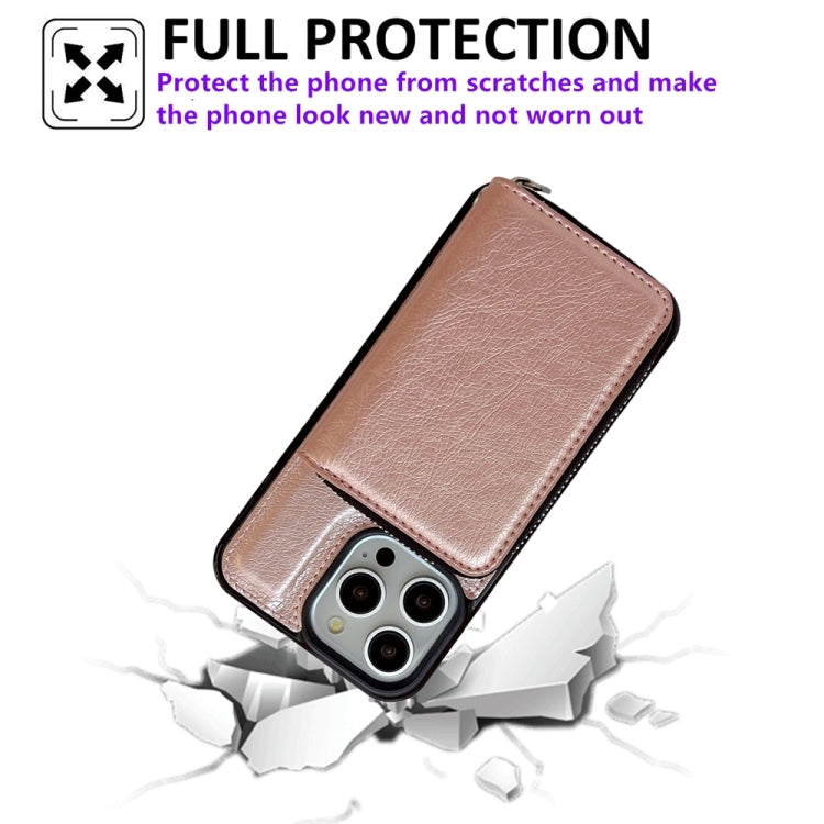 For iPhone 16 Pro Solid Color Zipper 11-Card Slots Bag Phone Case with Lanyard(Rose Gold) - iPhone 16 Pro Cases by PMC Jewellery | Online Shopping South Africa | PMC Jewellery | Buy Now Pay Later Mobicred