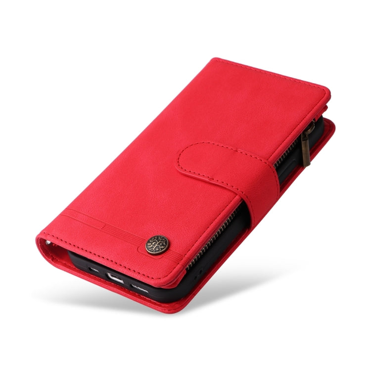 For iPhone 16 Pro Max Skin Feel Multi-Card Wallet Zipper Leather Phone Case(Red) - iPhone 16 Pro Max Cases by PMC Jewellery | Online Shopping South Africa | PMC Jewellery | Buy Now Pay Later Mobicred