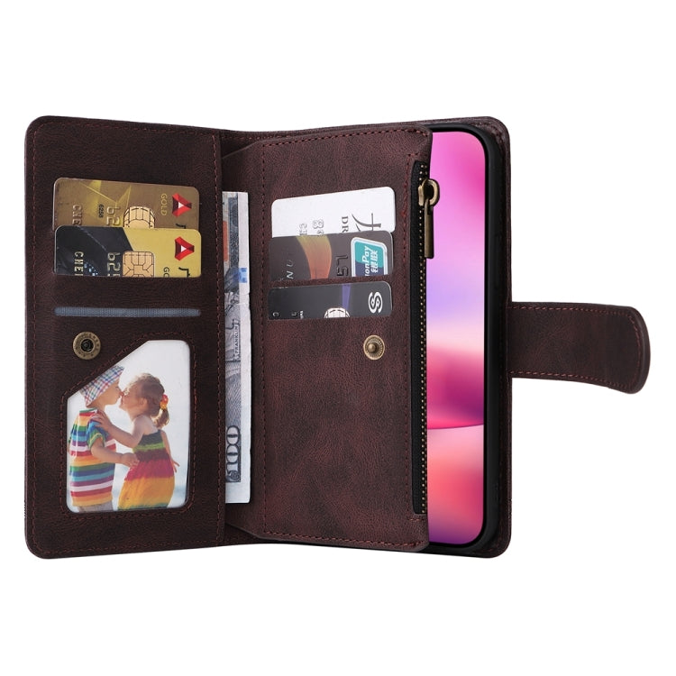 For iPhone 16 Skin Feel Multi-Card Wallet Zipper Leather Phone Case(Brown) - iPhone 16 Cases by PMC Jewellery | Online Shopping South Africa | PMC Jewellery | Buy Now Pay Later Mobicred