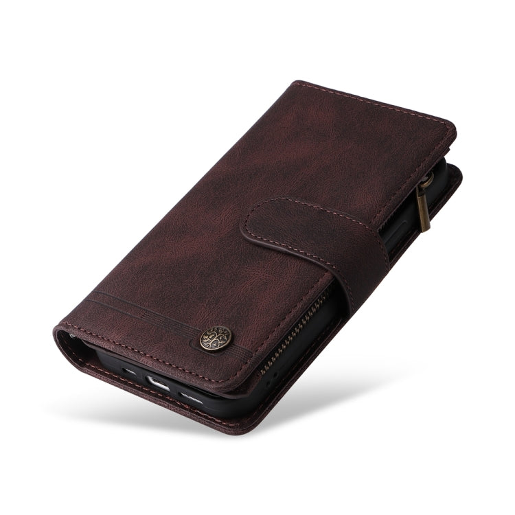 For iPhone 16 Skin Feel Multi-Card Wallet Zipper Leather Phone Case(Brown) - iPhone 16 Cases by PMC Jewellery | Online Shopping South Africa | PMC Jewellery | Buy Now Pay Later Mobicred