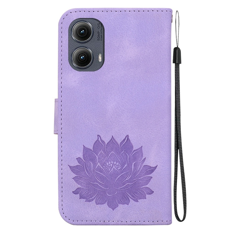 For Motorola Edge 2024 Lotus Embossed Leather Phone Case(Purple) - Motorola Cases by PMC Jewellery | Online Shopping South Africa | PMC Jewellery | Buy Now Pay Later Mobicred