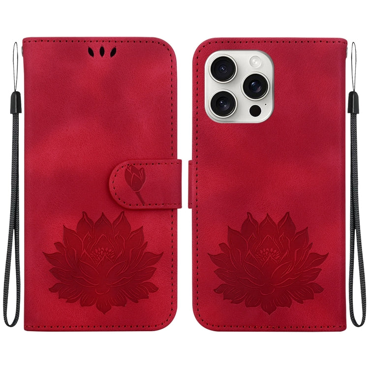 For iPhone 16 Pro Lotus Embossed Leather Phone Case(Red) - iPhone 16 Pro Cases by PMC Jewellery | Online Shopping South Africa | PMC Jewellery | Buy Now Pay Later Mobicred