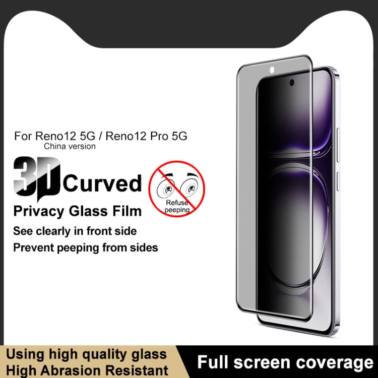 For OPPO Reno12 Pro Global imak 3D Curved HD Full Screen Anti-spy Tempered Glass Protective Film - Reno12 Pro Tempered Glass by imak | Online Shopping South Africa | PMC Jewellery | Buy Now Pay Later Mobicred