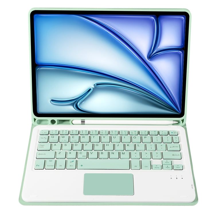 For iPad Air 11 2025 / 2024 / Air 5 10.9 / Air 4 A098B-A Detachable Ultra-Thin Bluetooth Touch Keyboard Leather Tablet Case with Pen Slot(Light Green) - For iPad Air by PMC Jewellery | Online Shopping South Africa | PMC Jewellery | Buy Now Pay Later Mobicred