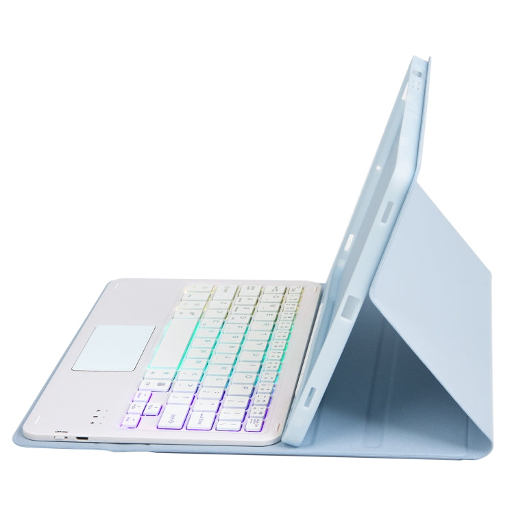 For iPad Air 11 2025 / 2024 / Air 5 10.9 / Air 4 A098B-AS Detachable Ultra-Thin Backlit Bluetooth Touch Keyboard Leather Tablet Case with Pen Slot(Light Blue) - For iPad Air by PMC Jewellery | Online Shopping South Africa | PMC Jewellery | Buy Now Pay Later Mobicred