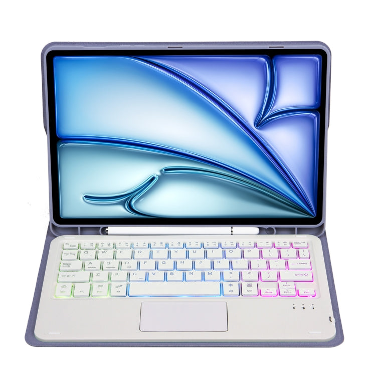 For iPad Air 11 2025 / 2024 / Air 5 10.9 / Air 4 A098B-AS Detachable Ultra-Thin Backlit Bluetooth Touch Keyboard Leather Tablet Case with Pen Slot(Purple) - For iPad Air by PMC Jewellery | Online Shopping South Africa | PMC Jewellery | Buy Now Pay Later Mobicred