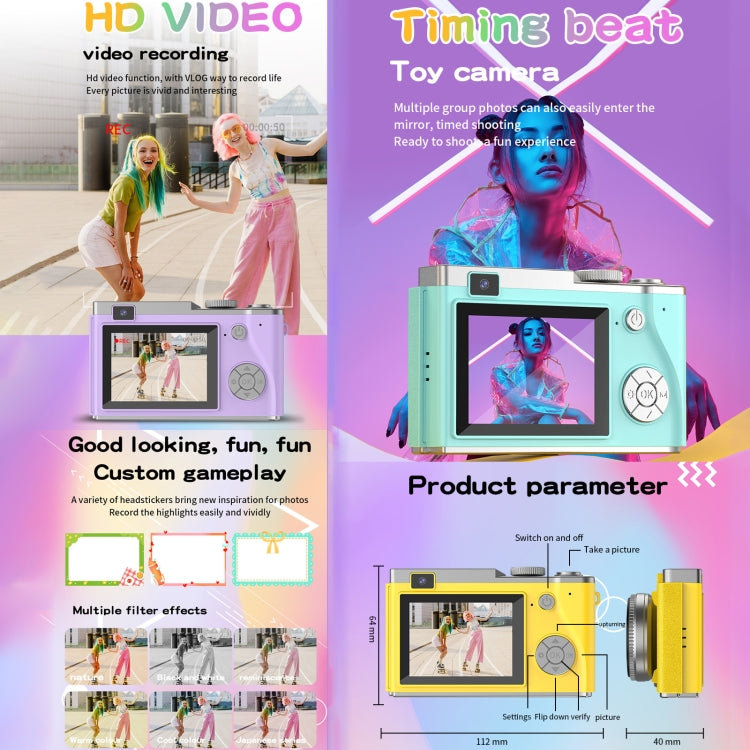 LK003 2.4 inch Dual-lens 4K HD CCD Camera Retro Kids Camera(Pink) - free shipping - PMC Jewellery - Order now!
