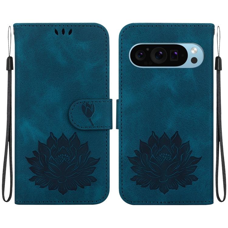 For Google Pixel 9 Pro Lotus Embossed Leather Phone Case(Dark Blue) - Google Cases by PMC Jewellery | Online Shopping South Africa | PMC Jewellery | Buy Now Pay Later Mobicred