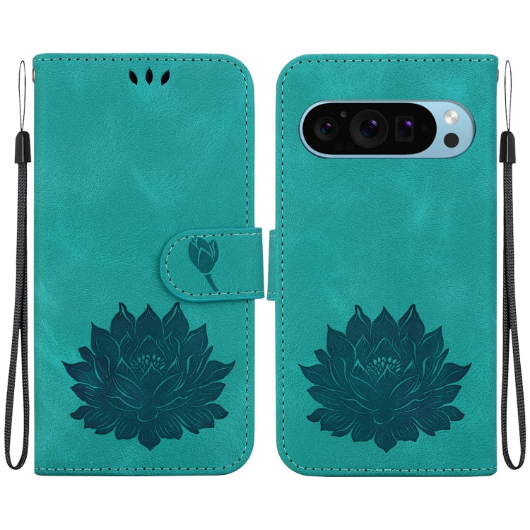 For Google Pixel 9 Pro Lotus Embossed Leather Phone Case(Green) - Google Cases by PMC Jewellery | Online Shopping South Africa | PMC Jewellery | Buy Now Pay Later Mobicred