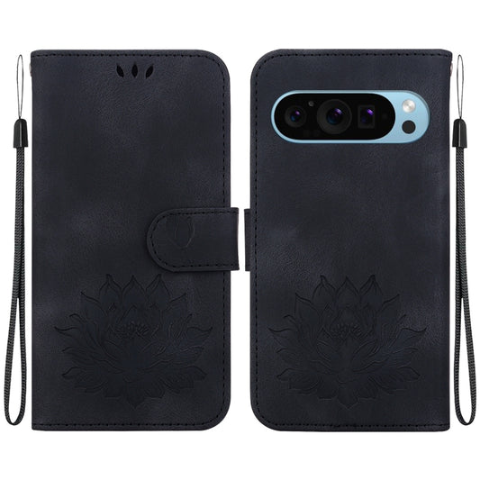 For Google Pixel 9 Pro Lotus Embossed Leather Phone Case(Black) - Google Cases by PMC Jewellery | Online Shopping South Africa | PMC Jewellery | Buy Now Pay Later Mobicred