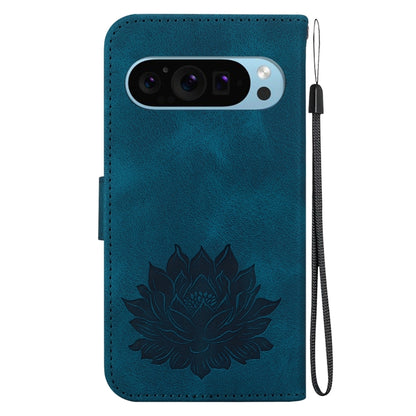 For Google Pixel 9 Lotus Embossed Leather Phone Case(Dark Blue) - Google Cases by PMC Jewellery | Online Shopping South Africa | PMC Jewellery | Buy Now Pay Later Mobicred