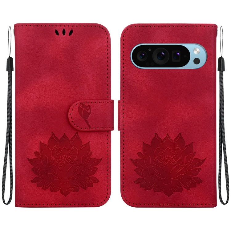 For Google Pixel 9 Lotus Embossed Leather Phone Case(Red) - Google Cases by PMC Jewellery | Online Shopping South Africa | PMC Jewellery | Buy Now Pay Later Mobicred