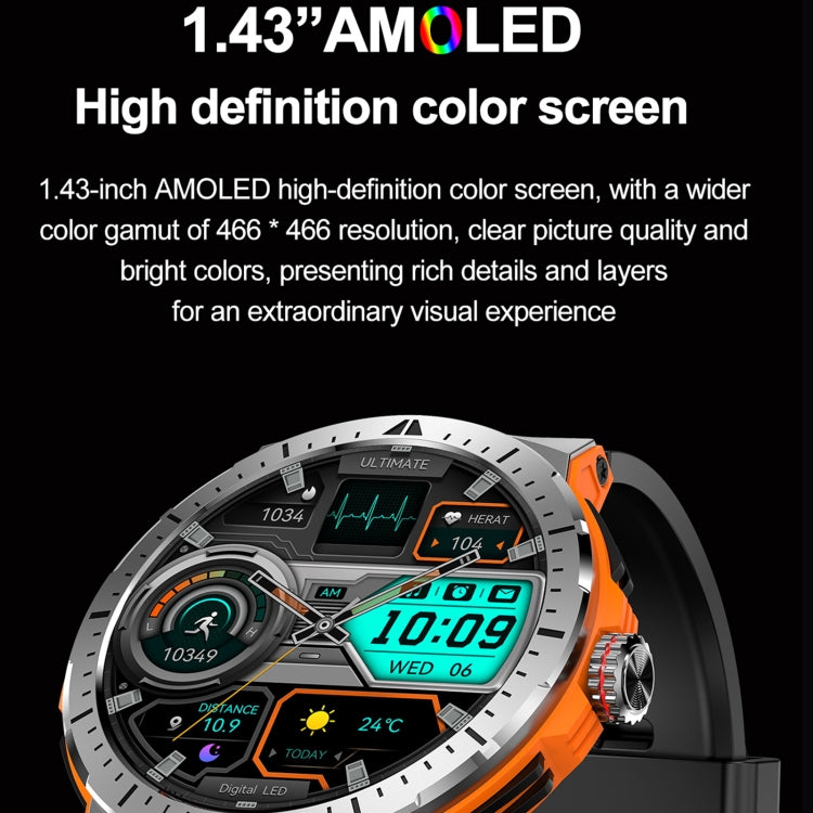 LEMFO HK52 1.43 inch BT5.3 IP68 Sport Smart Watch, Support Bluetooth Call / Message Notification / Heart Rate / Blood Pressure Health Monitor(Orange) - Smart Watches by LEMFO | Online Shopping South Africa | PMC Jewellery | Buy Now Pay Later Mobicred