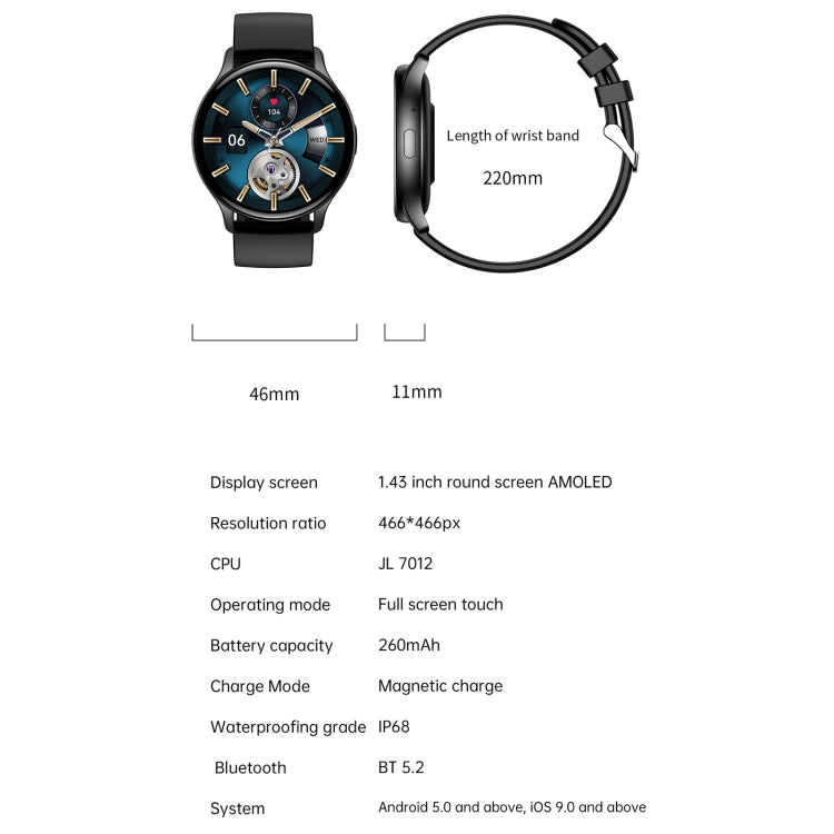 HK89 1.43 inch BT5.0 IP67 Sport Smart Watch, Support Bluetooth Call / Message Notification / Heart Rate / Blood Pressure Health Monitor(Black) - free shipping - PMC TechLife - Order now!