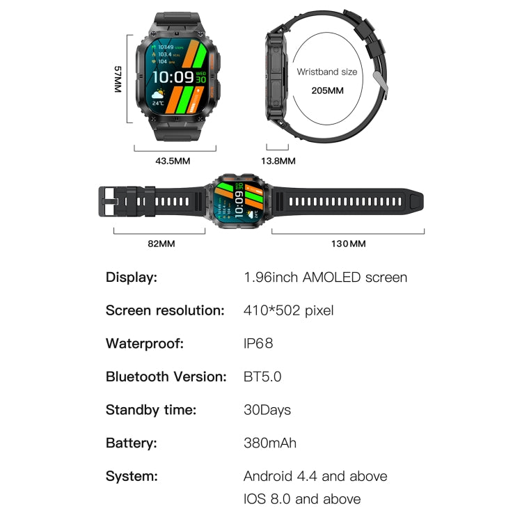 LEMFO K61 Pro 1.96 inch BT5.0 Sport Smart Watch, Support Bluetooth Call / Sleep / Blood Oxygen / Heart Rate / Blood Pressure Health Monitor(Black) - Smart Watches by LEMFO | Online Shopping South Africa | PMC TechLife | Buy Now Pay Later Mobicred