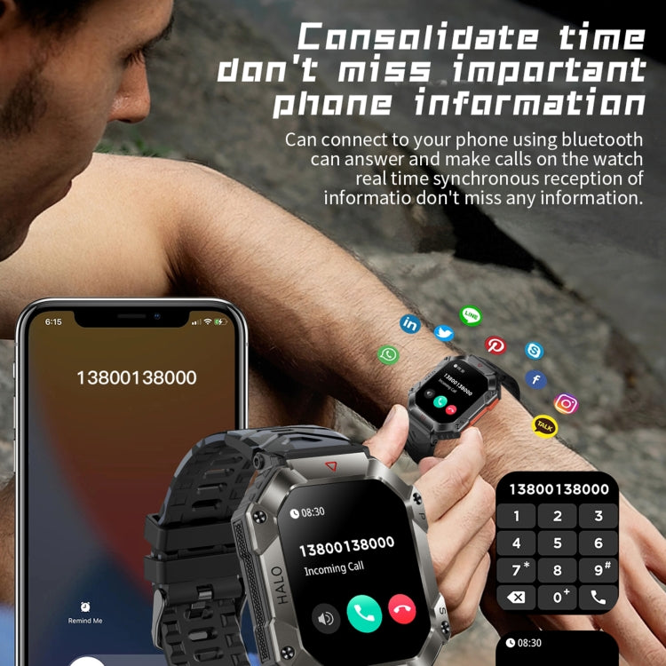 KR80 2.0 inch BT5.1 IP67 Sport Smart Watch, Support Bluetooth Call / Sleep / Blood Oxygen / Heart Rate / Blood Pressure Health Monitor(Black+Camouflage) - Smart Watches by PMC TechLife | Online Shopping South Africa | PMC TechLife | Buy Now Pay Later Mobicred