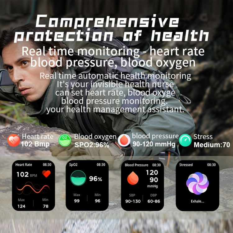 KR80 2.0 inch BT5.1 IP67 Sport Smart Watch, Support Bluetooth Call / Sleep / Blood Oxygen / Heart Rate / Blood Pressure Health Monitor(Black+Orange) - Smart Watches by PMC TechLife | Online Shopping South Africa | PMC TechLife | Buy Now Pay Later Mobicred