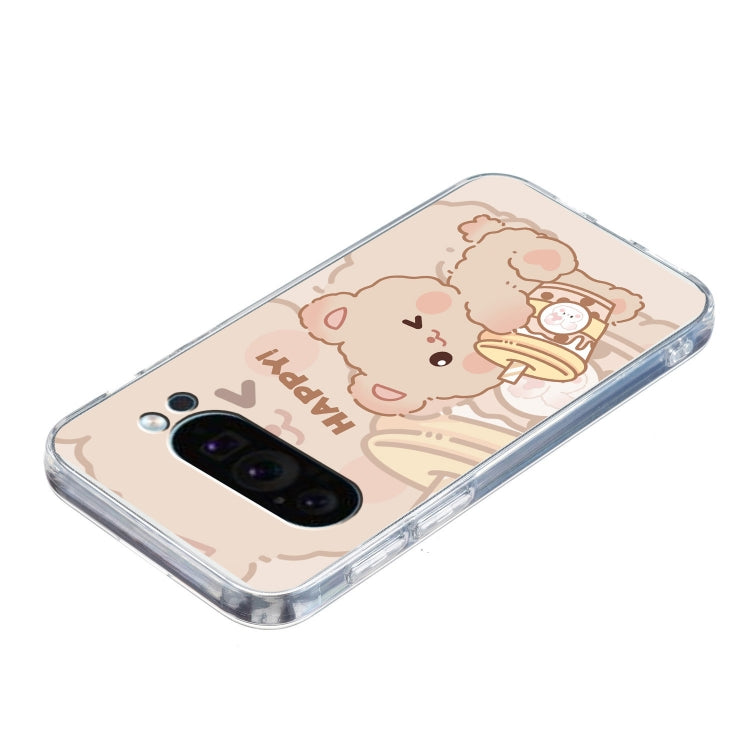 For Google Pixel 9 Colored Drawing Pattern Transparent TPU Phone Case(Bear) - Google Cases by PMC Jewellery | Online Shopping South Africa | PMC Jewellery | Buy Now Pay Later Mobicred