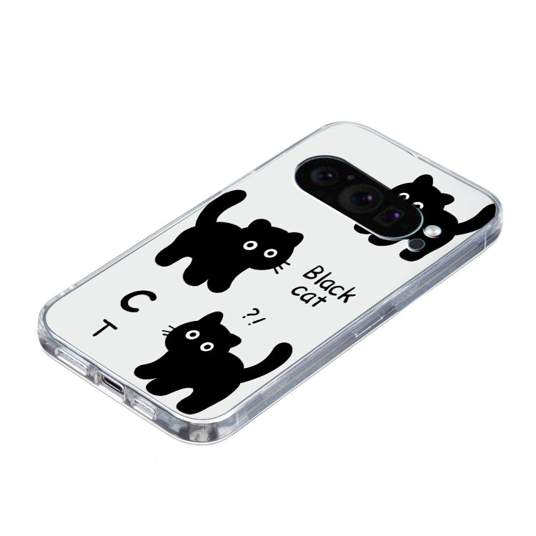 For Google Pixel 9 Colored Drawing Pattern Transparent TPU Phone Case(Black Cat) - Google Cases by PMC Jewellery | Online Shopping South Africa | PMC Jewellery | Buy Now Pay Later Mobicred