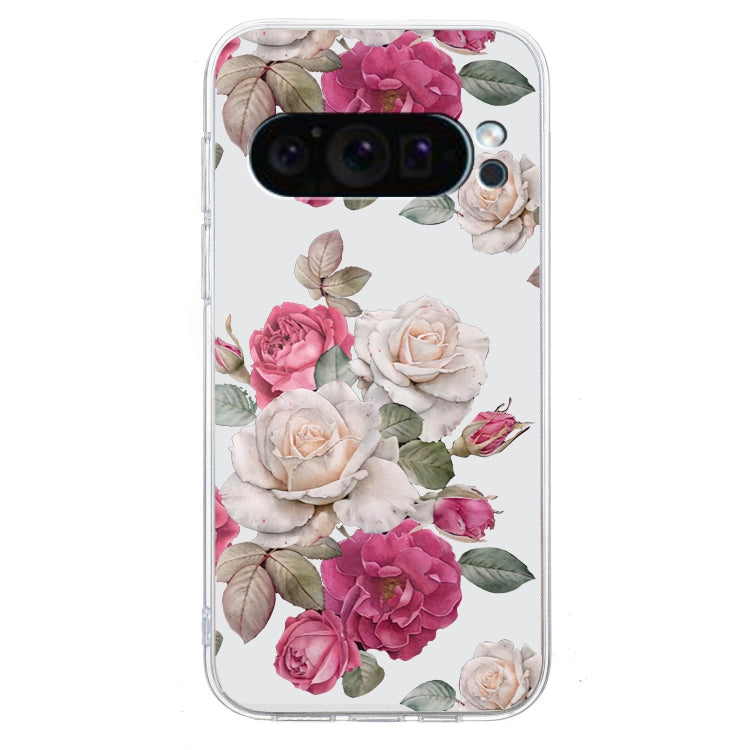 For Google Pixel 9 Pro Colored Drawing Pattern Transparent TPU Phone Case(Peony) - Google Cases by PMC Jewellery | Online Shopping South Africa | PMC Jewellery | Buy Now Pay Later Mobicred