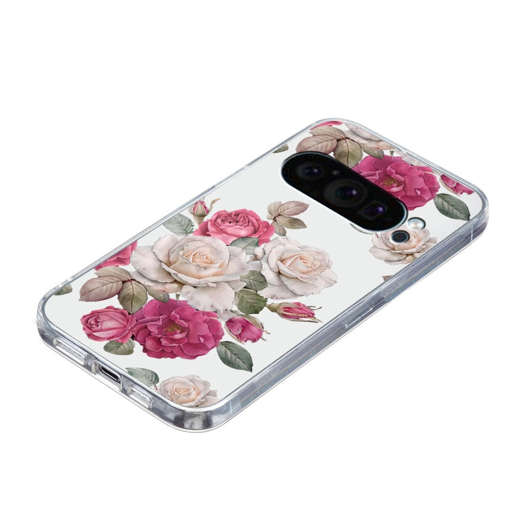 For Google Pixel 9 Pro Colored Drawing Pattern Transparent TPU Phone Case(Peony) - Google Cases by PMC Jewellery | Online Shopping South Africa | PMC Jewellery | Buy Now Pay Later Mobicred