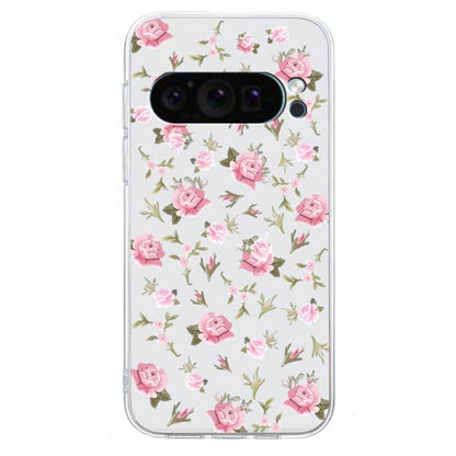 For Google Pixel 9 Pro Colored Drawing Pattern Transparent TPU Phone Case(Pink Floral) - Google Cases by PMC Jewellery | Online Shopping South Africa | PMC Jewellery | Buy Now Pay Later Mobicred